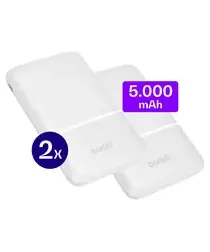 Buddi Go Powerbank USB-C Reisformaat Mini Compact 5.000 mAh Duo Pack Wit afbeelding