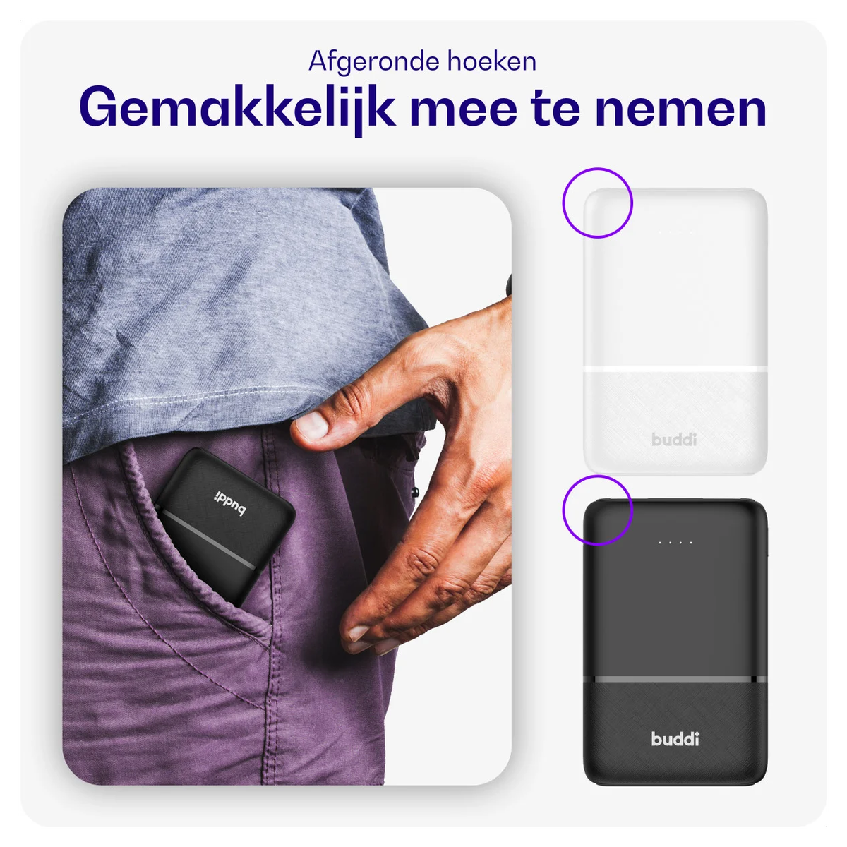 Buddi Go Powerbank USB-C Reisformaat Mini Compact 5.000 mAh Duo Pack Wit afbeelding 4