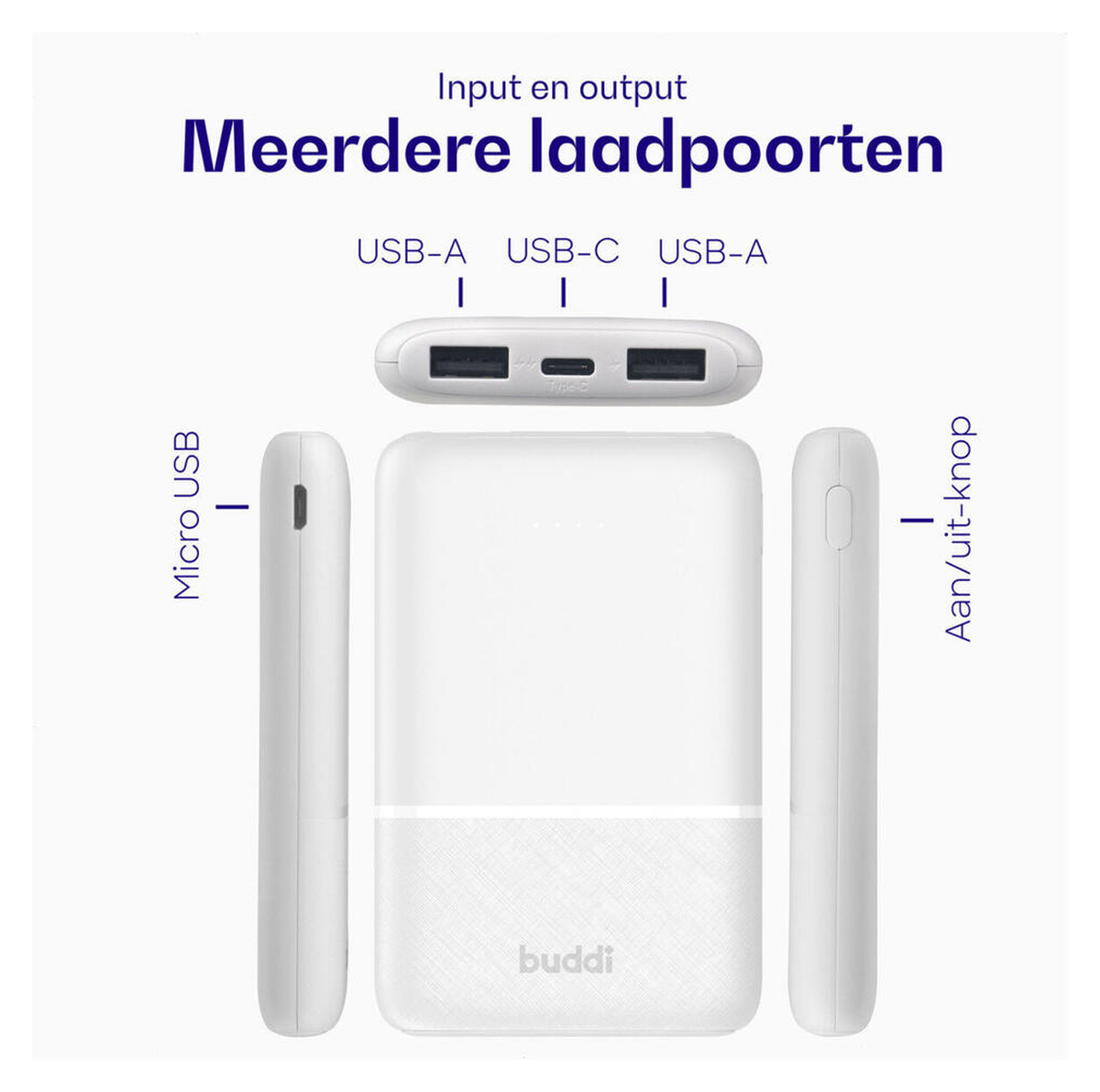 Buddi Go Powerbank USB-C Reisformaat Mini Compact 5.000 mAh Duo Pack Wit afbeelding 5