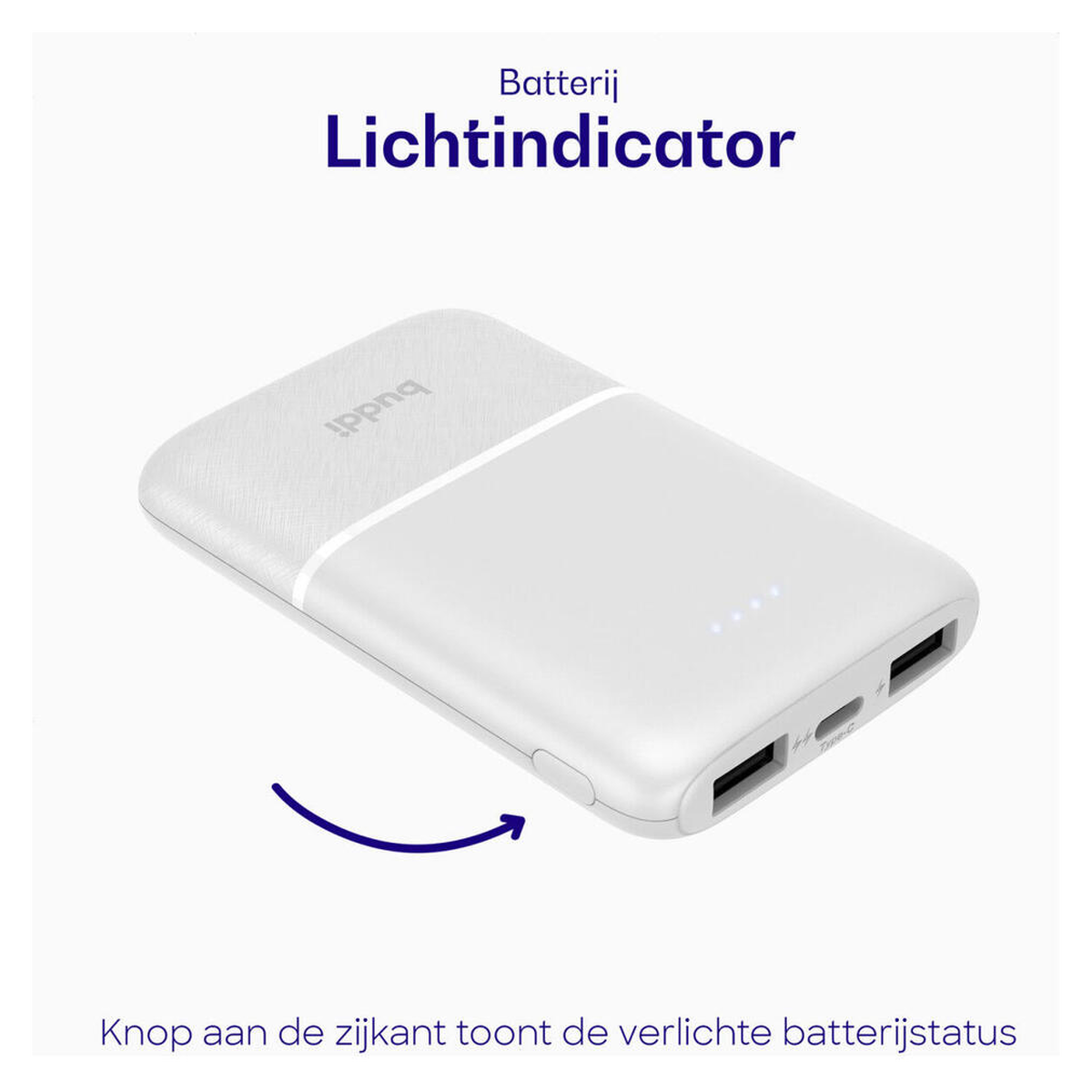 Buddi Go Powerbank USB-C Reisformaat Mini Compact 5.000 mAh Duo Pack Wit afbeelding 6