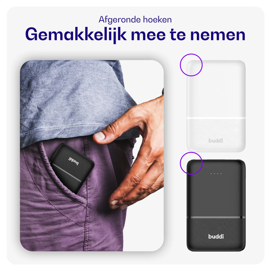 Buddi Go Powerbank USB-C Reisformaat Mini Compact 5.000 mAh Duo Pack Wit afbeelding 4