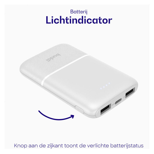 Buddi Go Powerbank USB-C Reisformaat Mini Compact 5.000 mAh Duo Pack Wit afbeelding 6
