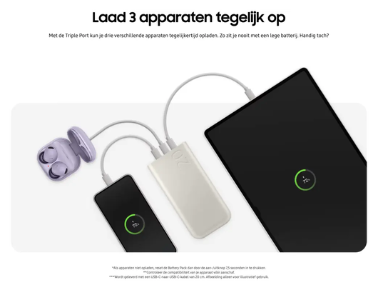Originele Samsung 45W Fast Charge Trio USB-C Powerbank 20.000 mAh Duo Pack Beige afbeelding 4