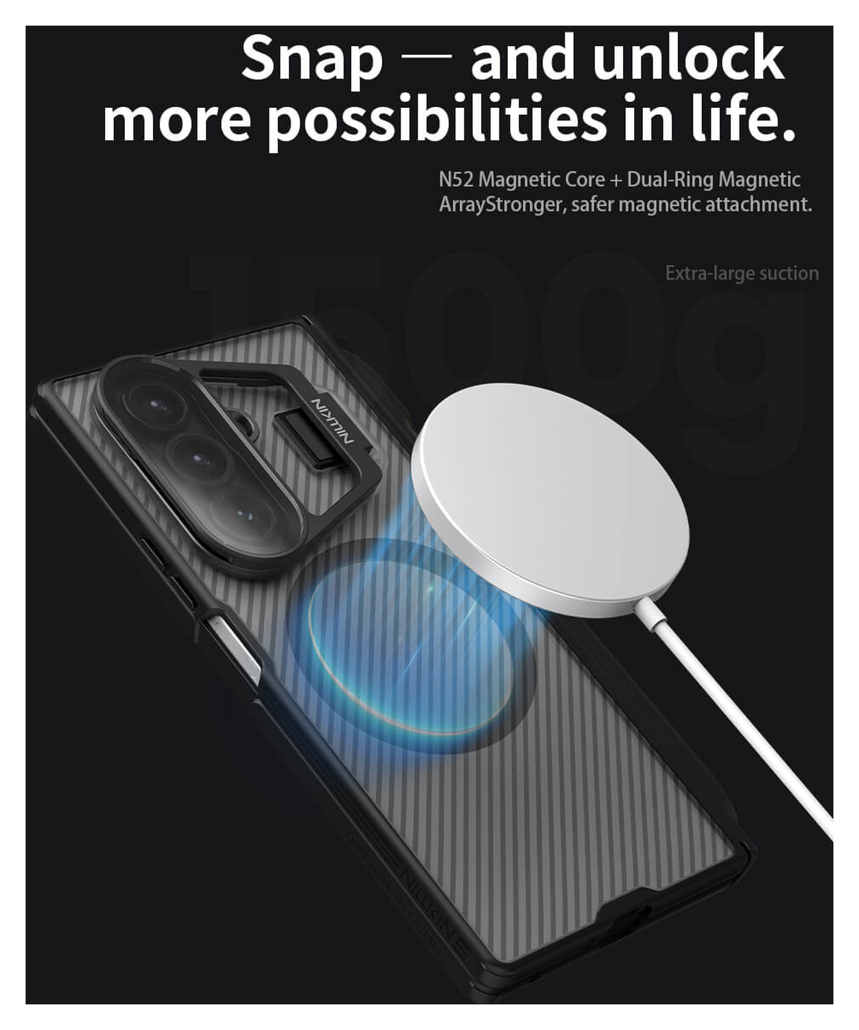 Nillkin CamShield Prop Samsung Z Fold 7 Hoesje MagSafe S-Pen Back Cover Carbon afbeelding 3