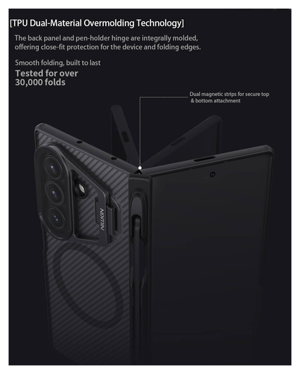 Nillkin CamShield Prop Samsung Z Fold 7 Hoesje MagSafe S-Pen Back Cover Carbon afbeelding 5