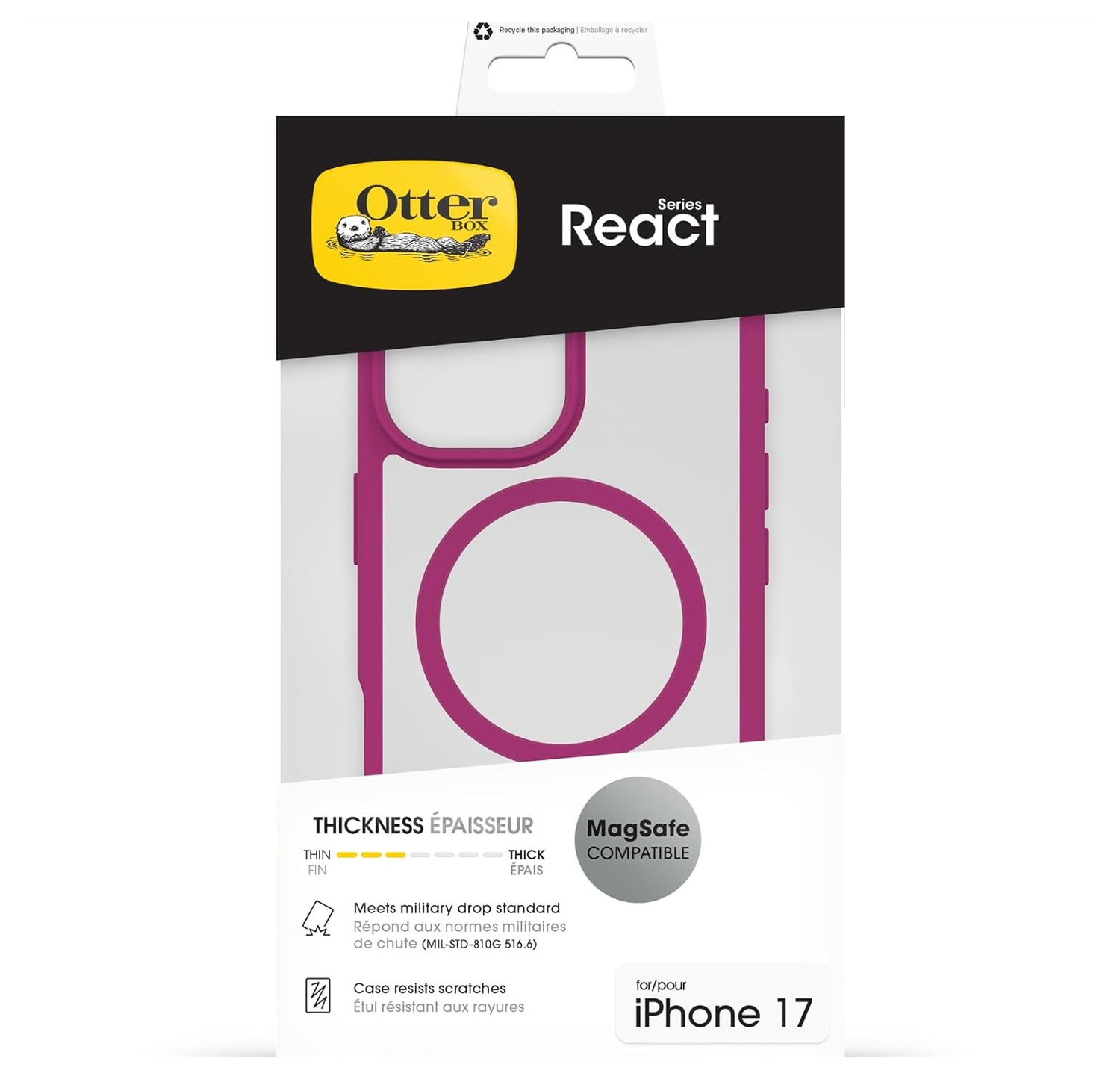 OtterBox React MagSafe Apple iPhone 17 Hoesje Back Cover Roze Transparant afbeelding 5