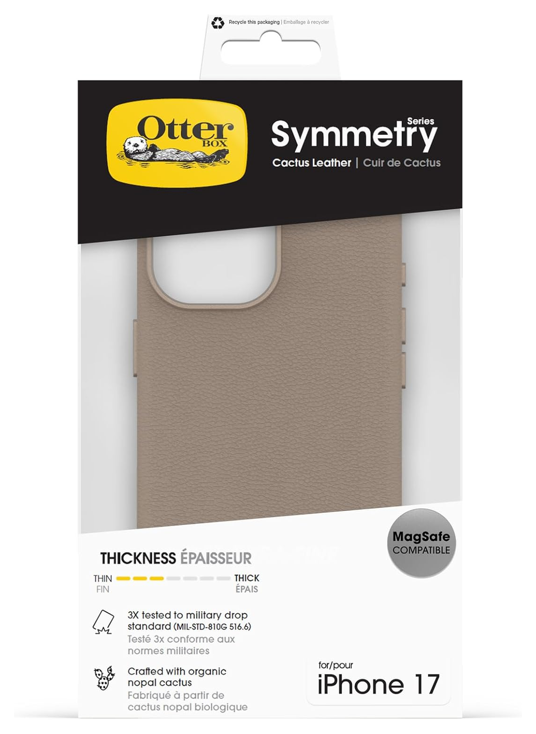 OtterBox Symmetry Cactus Leer MagSafe iPhone 17 Hoesje Grijs afbeelding 5
