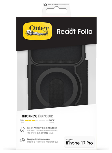 OtterBox React Folio iPhone 17 Pro Hoesje Book Case Transparant Zwart afbeelding 6