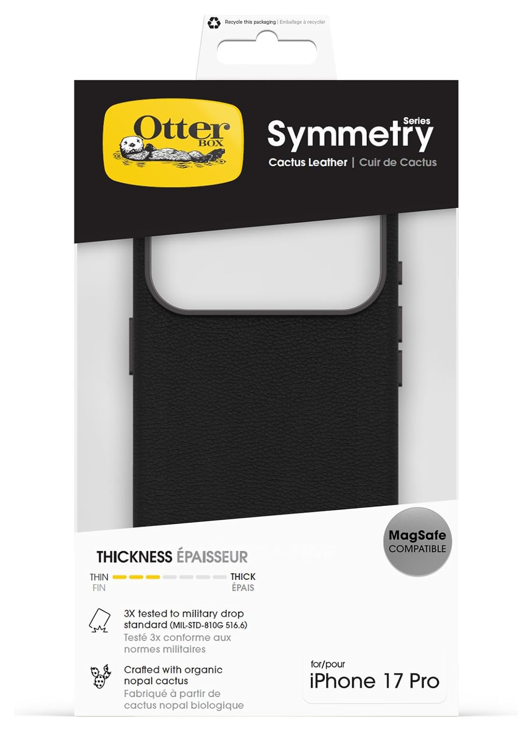 OtterBox Symmetry Cactus Leer MagSafe iPhone 17 Pro Hoesje Zwart afbeelding 5