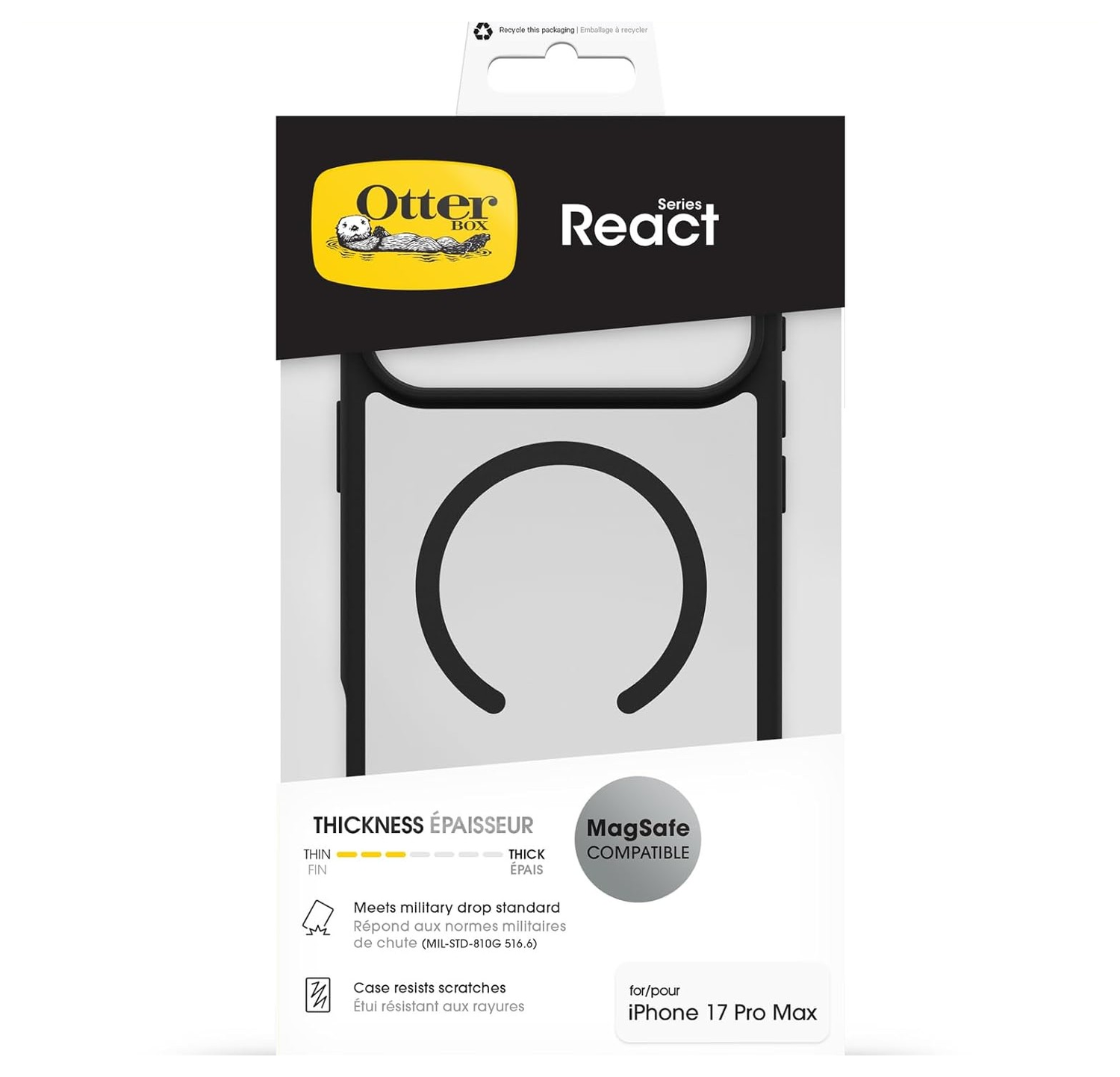 OtterBox React MagSafe Apple iPhone 17 Pro Max Hoesje Zwart Transparant afbeelding 5