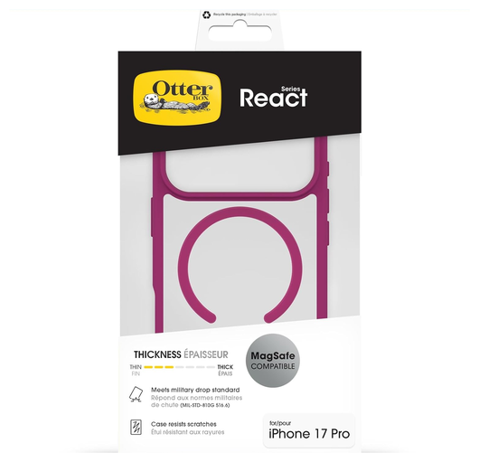OtterBox React MagSafe Apple iPhone 17 Pro Max Hoesje Roze Transparant afbeelding 5
