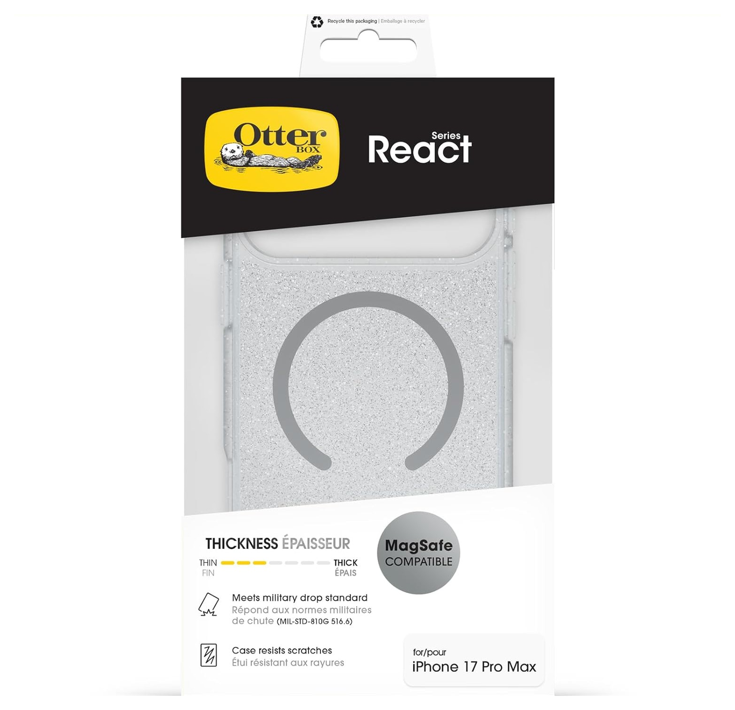OtterBox React MagSafe Apple iPhone 17 Pro Max Hoesje Glitter Transparant afbeelding 5