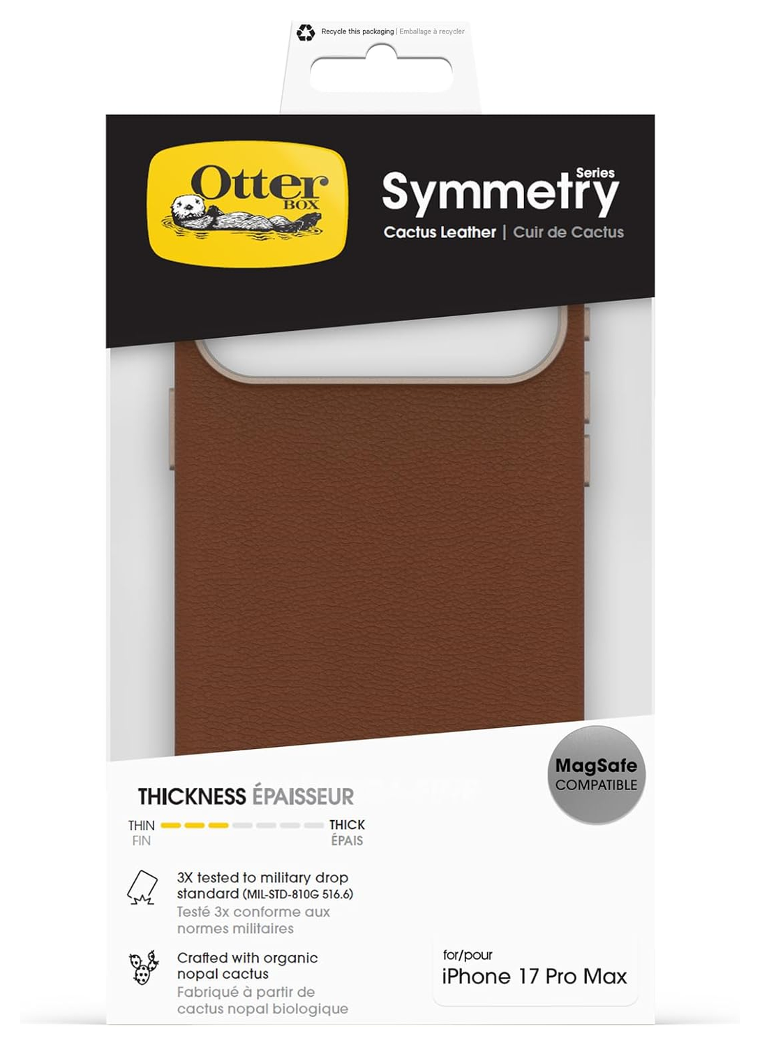 OtterBox Symmetry Cactus Leer MagSafe iPhone 17 Pro Max Hoesje Bruin afbeelding 5
