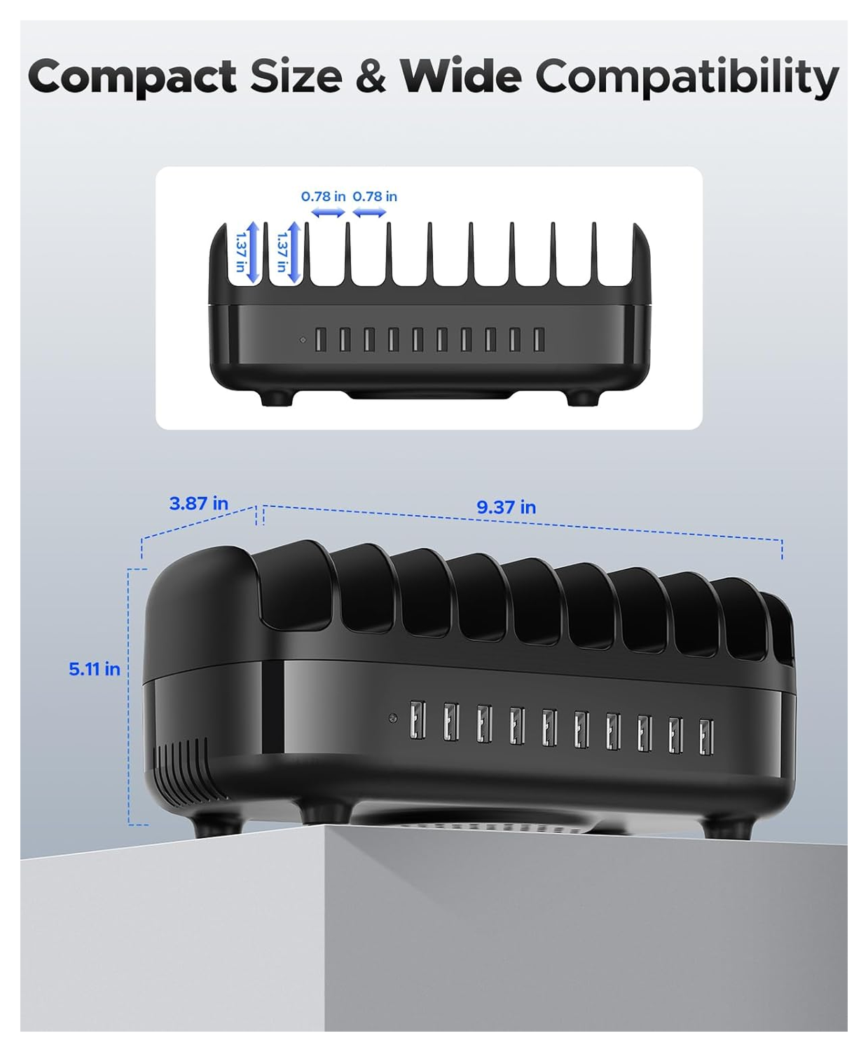 Orico USB-A Oplaad Station met 10 Poorten 120W met Smart Detect Zwart afbeelding 3
