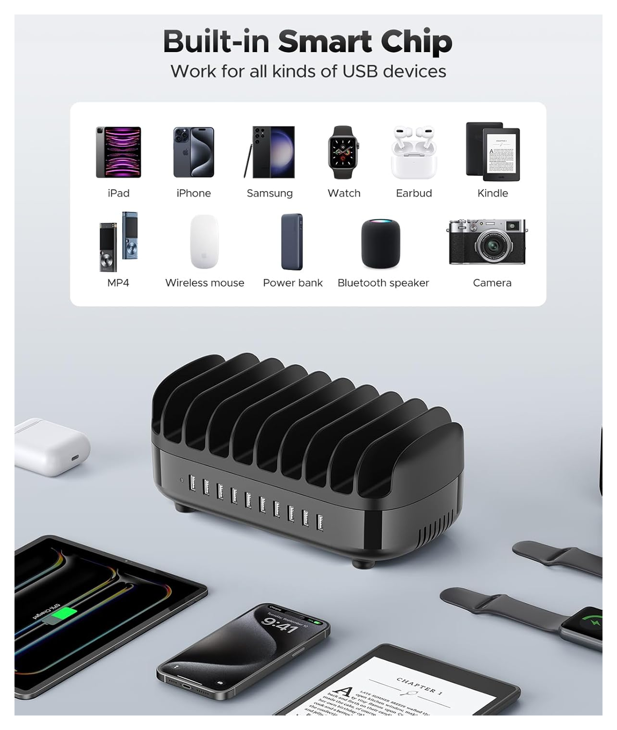 Orico USB-A Oplaad Station met 10 Poorten 120W met Smart Detect Zwart afbeelding 6