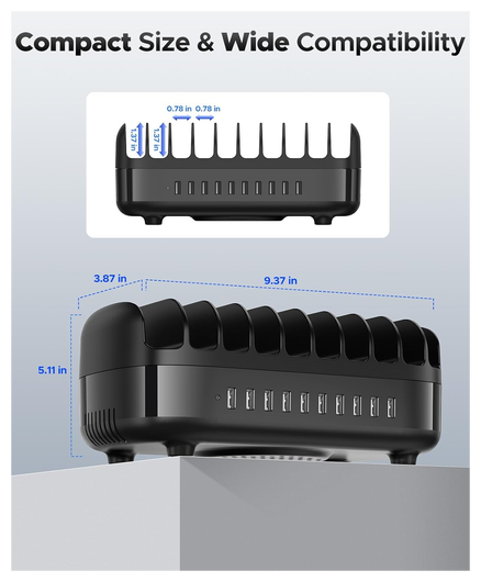 Orico USB-A Oplaad Station met 10 Poorten 120W met Smart Detect Zwart afbeelding 3