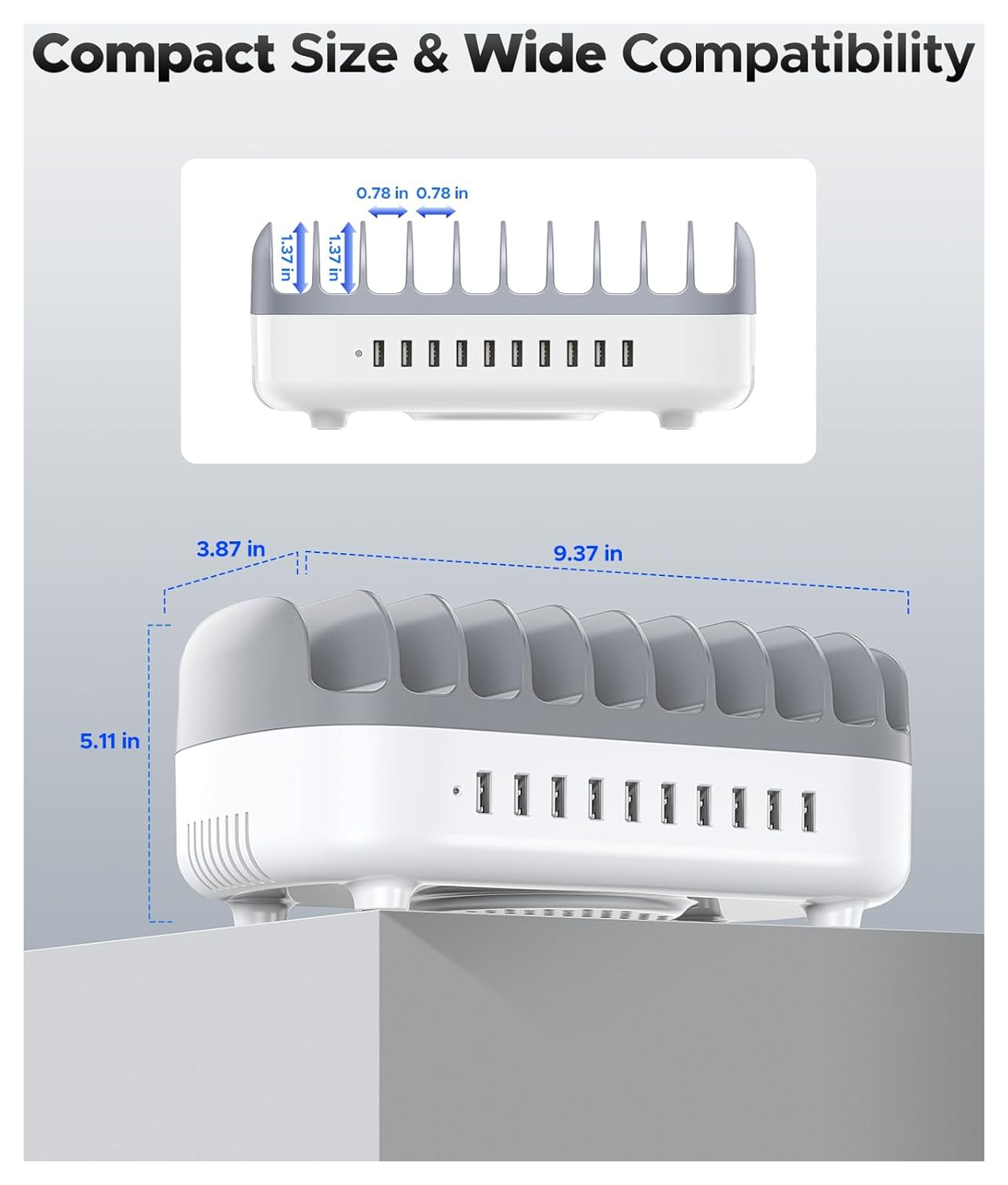 Orico USB-A Oplaad Station met 10 Poorten 120W met Smart Detect Wit afbeelding 3