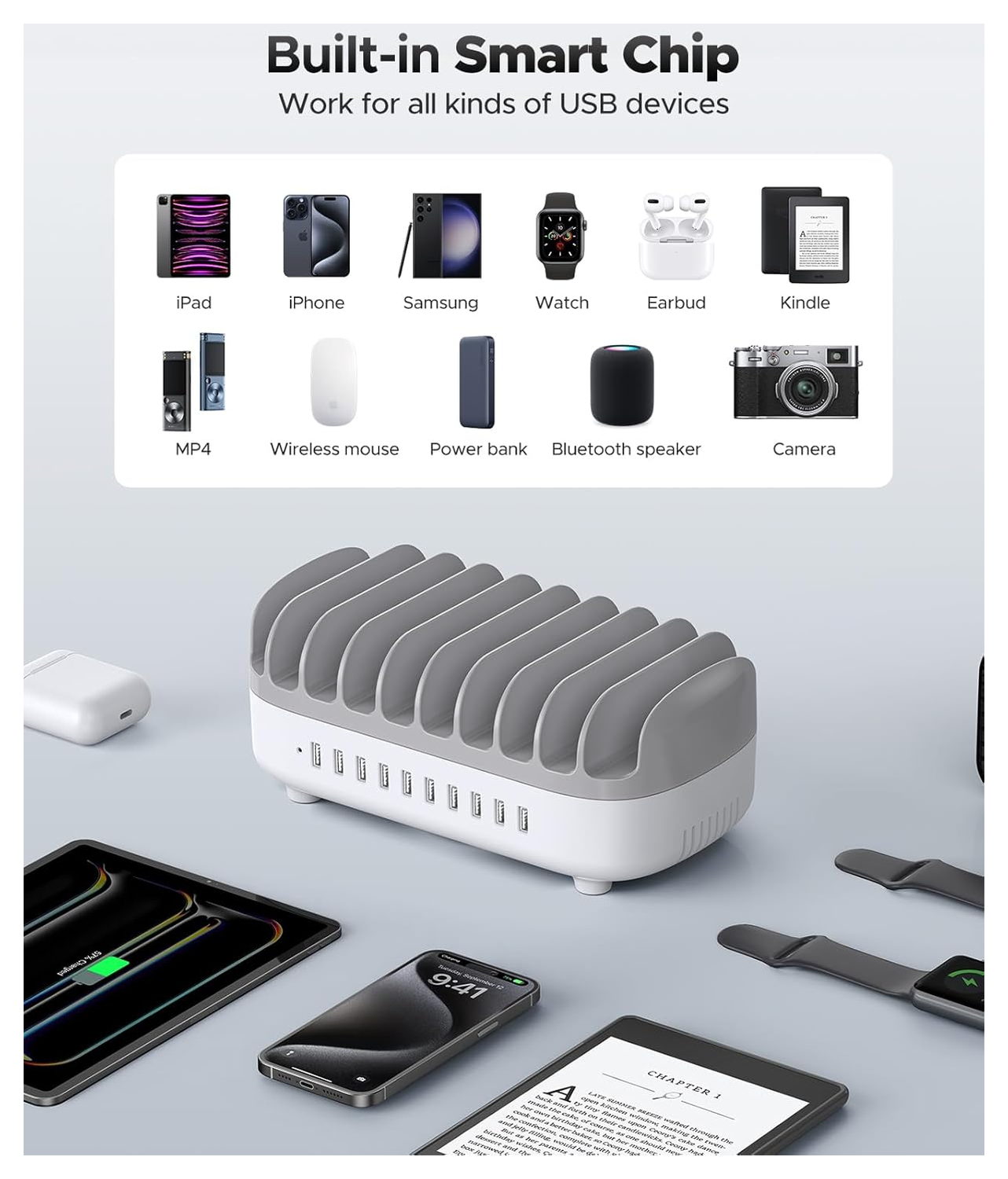 Orico USB-A Oplaad Station met 10 Poorten 120W met Smart Detect Wit afbeelding 6