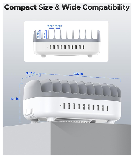 Orico USB-A Oplaad Station met 10 Poorten 120W met Smart Detect Wit afbeelding 3