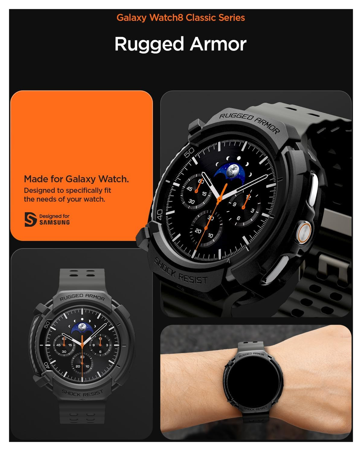 Spigen Rugged Armor - Samsung Galaxy Watch 8 Classic Hoesje Bumper Case - Zwart afbeelding 2
