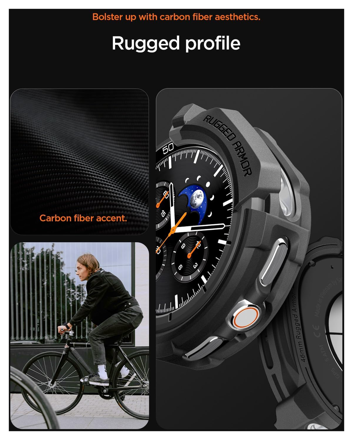 Spigen Rugged Armor - Samsung Galaxy Watch 8 Classic Hoesje Bumper Case - Zwart afbeelding 4