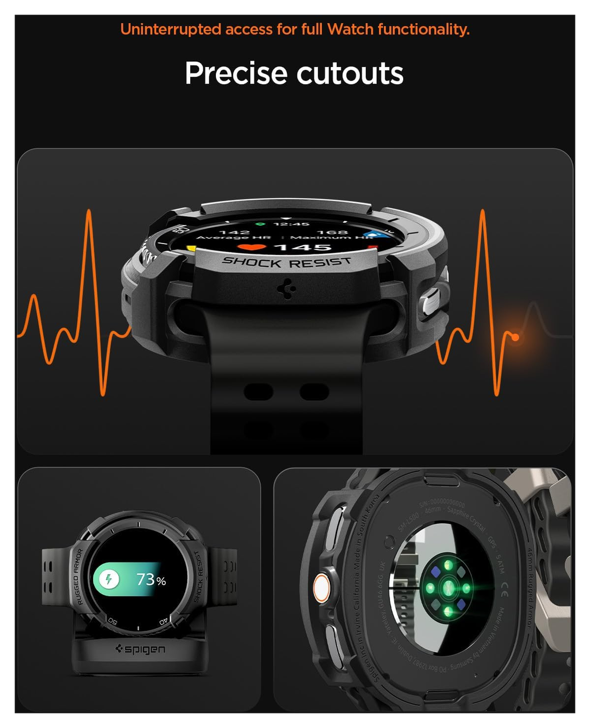 Spigen Rugged Armor - Samsung Galaxy Watch 8 Classic Hoesje Bumper Case - Zwart afbeelding 5