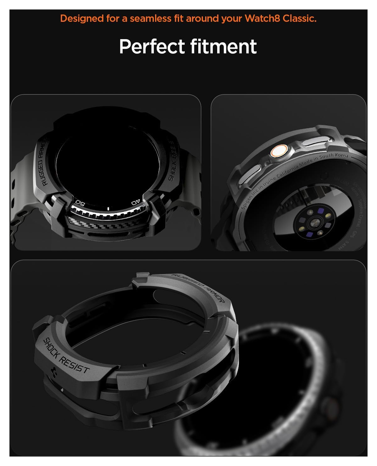 Spigen Rugged Armor - Samsung Galaxy Watch 8 Classic Hoesje Bumper Case - Zwart afbeelding 6