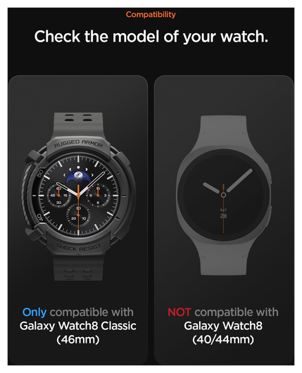 Spigen Rugged Armor - Samsung Galaxy Watch 8 Classic Hoesje Bumper Case - Zwart afbeelding 7