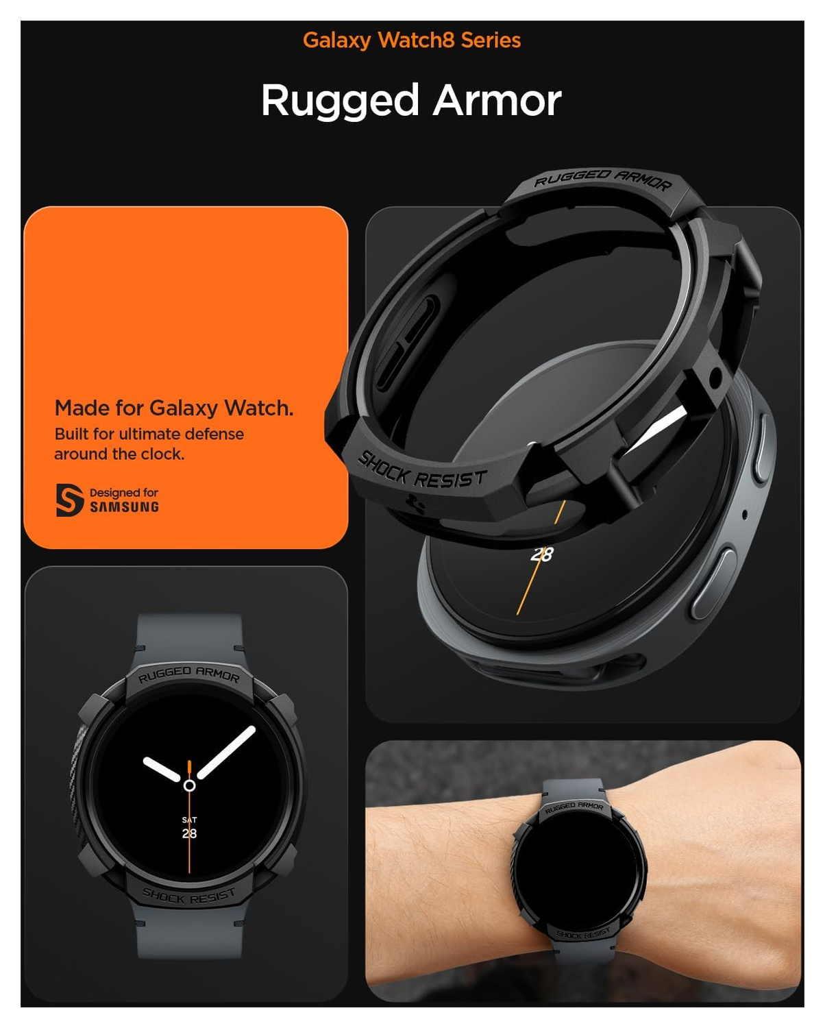 Spigen Rugged Armor - Samsung Galaxy Watch 8 44MM Hoesje Bumper Case - Zwart afbeelding 2