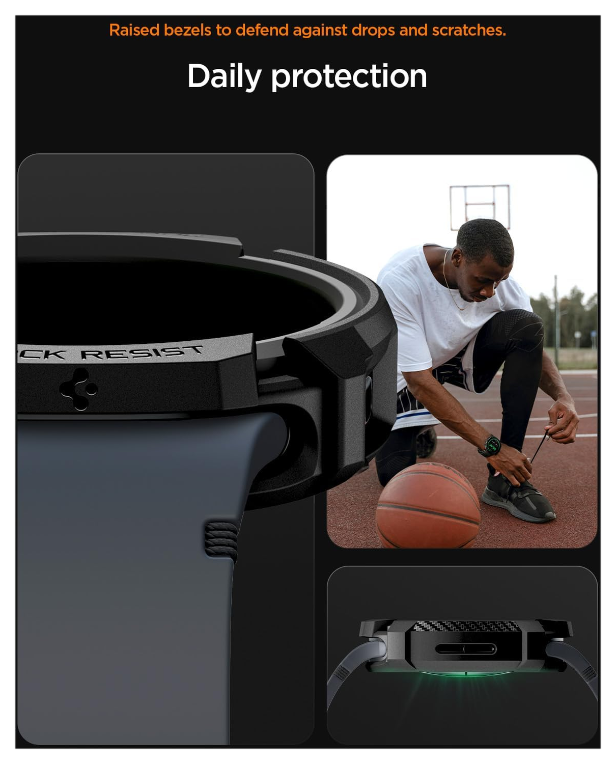 Spigen Rugged Armor - Samsung Galaxy Watch 8 44MM Hoesje Bumper Case - Zwart afbeelding 3