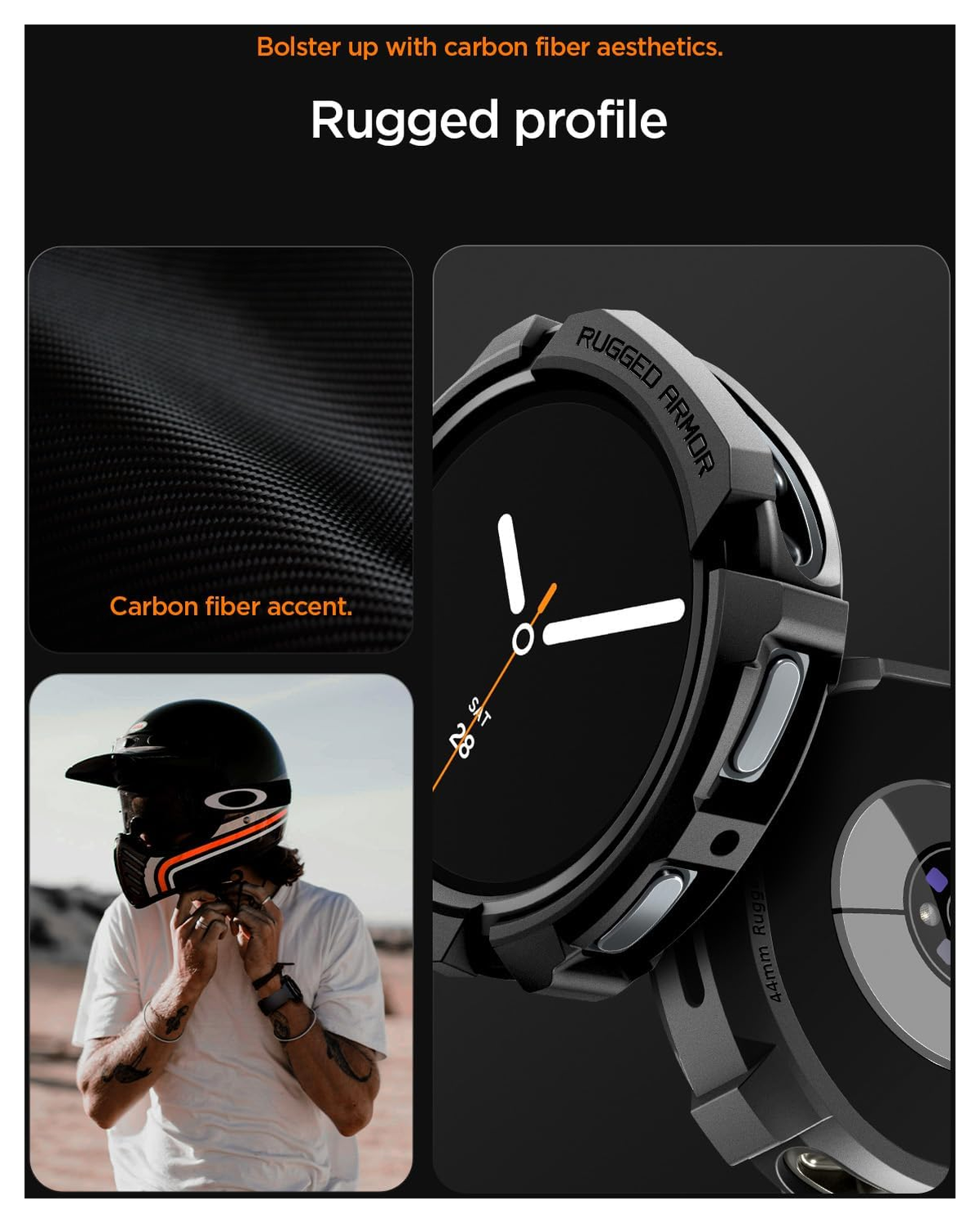Spigen Rugged Armor - Samsung Galaxy Watch 8 44MM Hoesje Bumper Case - Zwart afbeelding 4