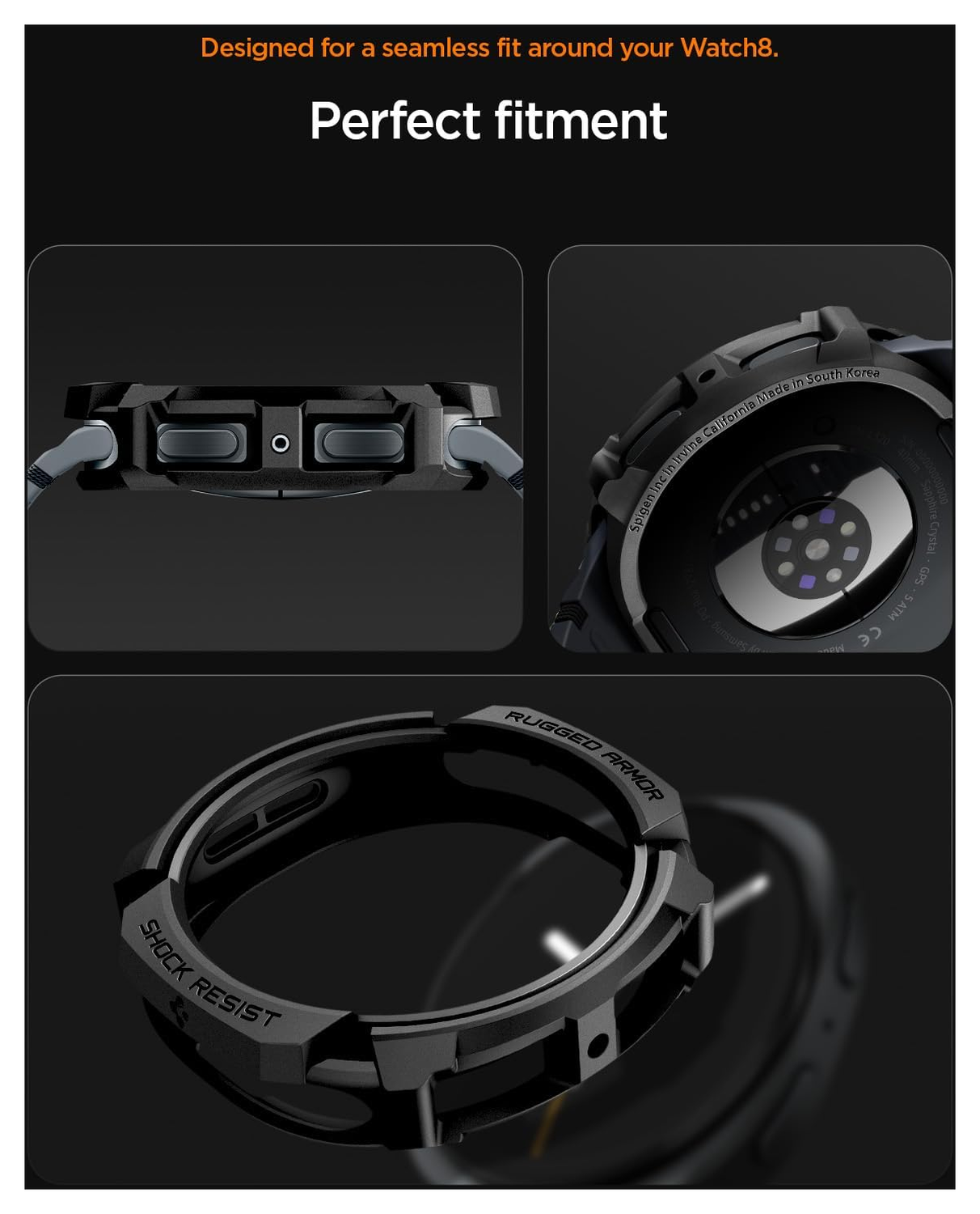 Spigen Rugged Armor - Samsung Galaxy Watch 8 44MM Hoesje Bumper Case - Zwart afbeelding 6