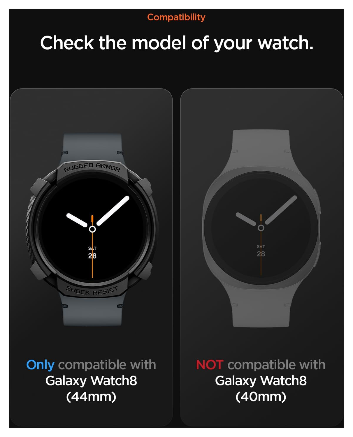Spigen Rugged Armor - Samsung Galaxy Watch 8 44MM Hoesje Bumper Case - Zwart afbeelding 7