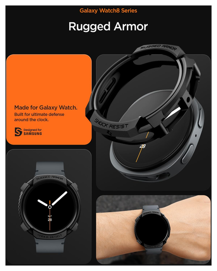 Spigen Rugged Armor - Samsung Galaxy Watch 8 44MM Hoesje Bumper Case - Zwart afbeelding 2
