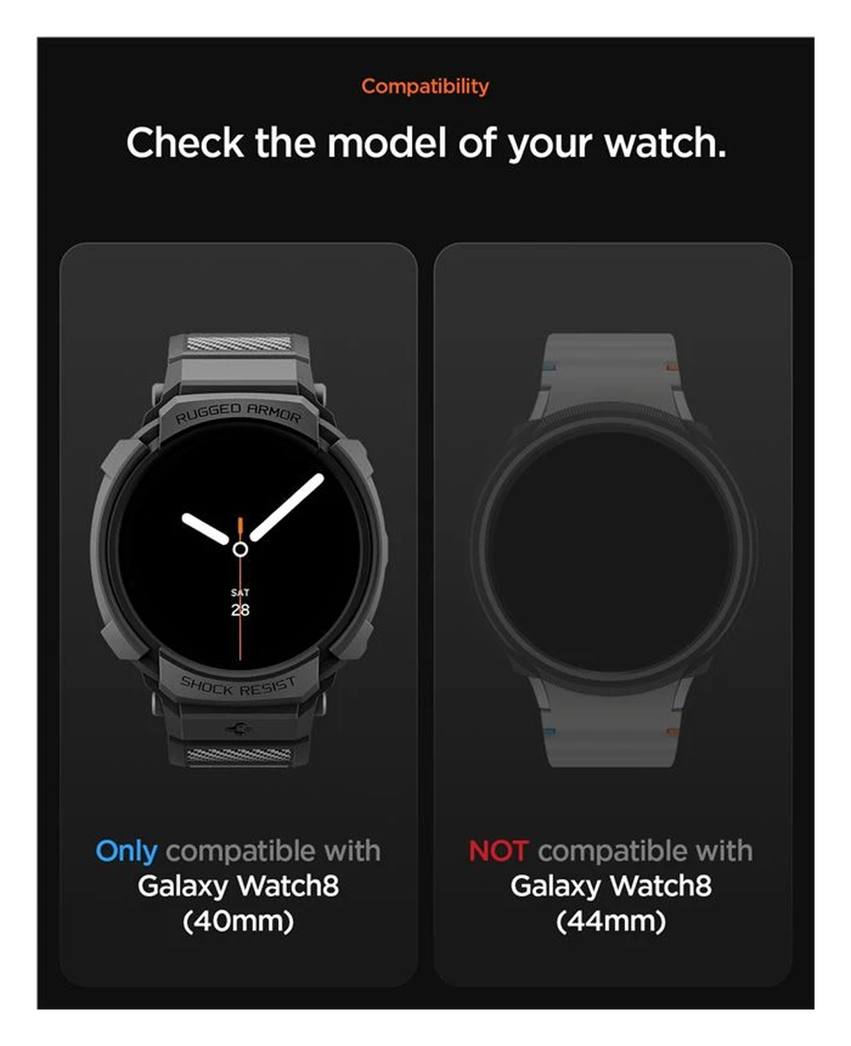 Spigen Rugged Armor Pro - Samsung Galaxy Watch 8 40MM - Hoesje en Bandje - Zwart afbeelding 12