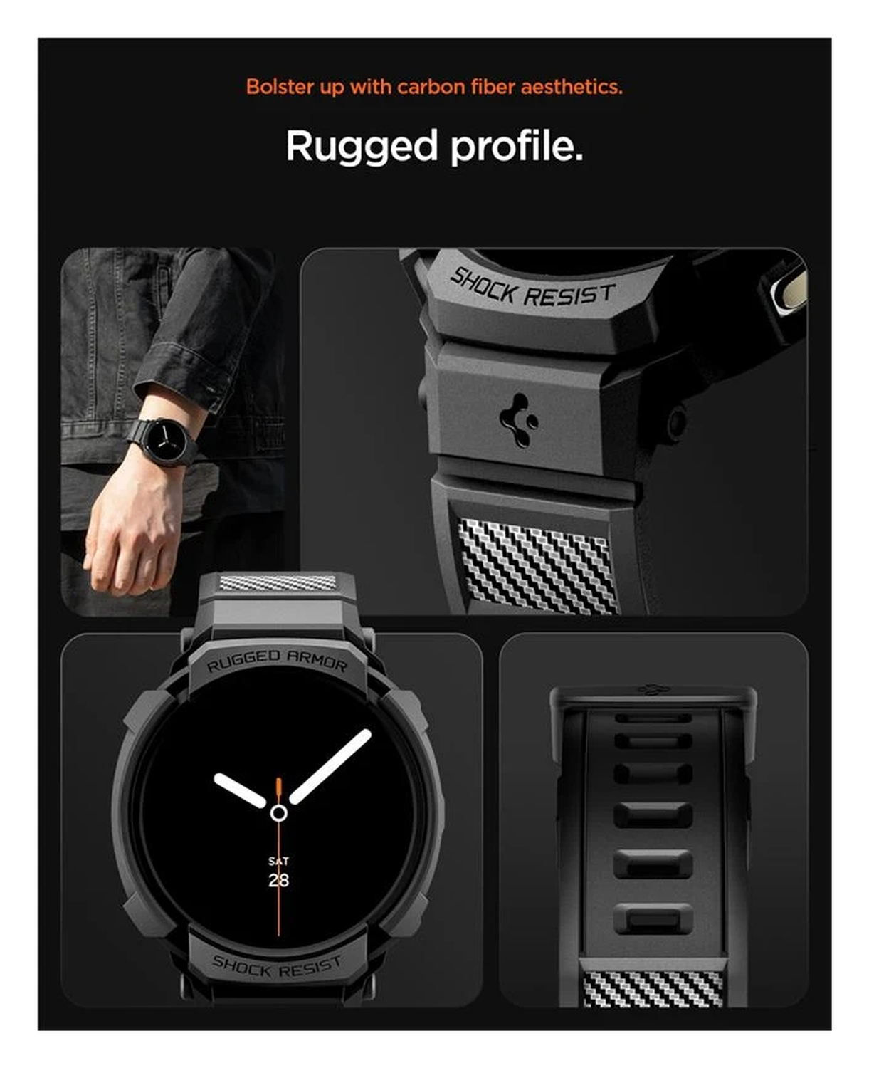 Spigen Rugged Armor Pro - Samsung Galaxy Watch 8 40MM - Hoesje en Bandje - Zwart afbeelding 4