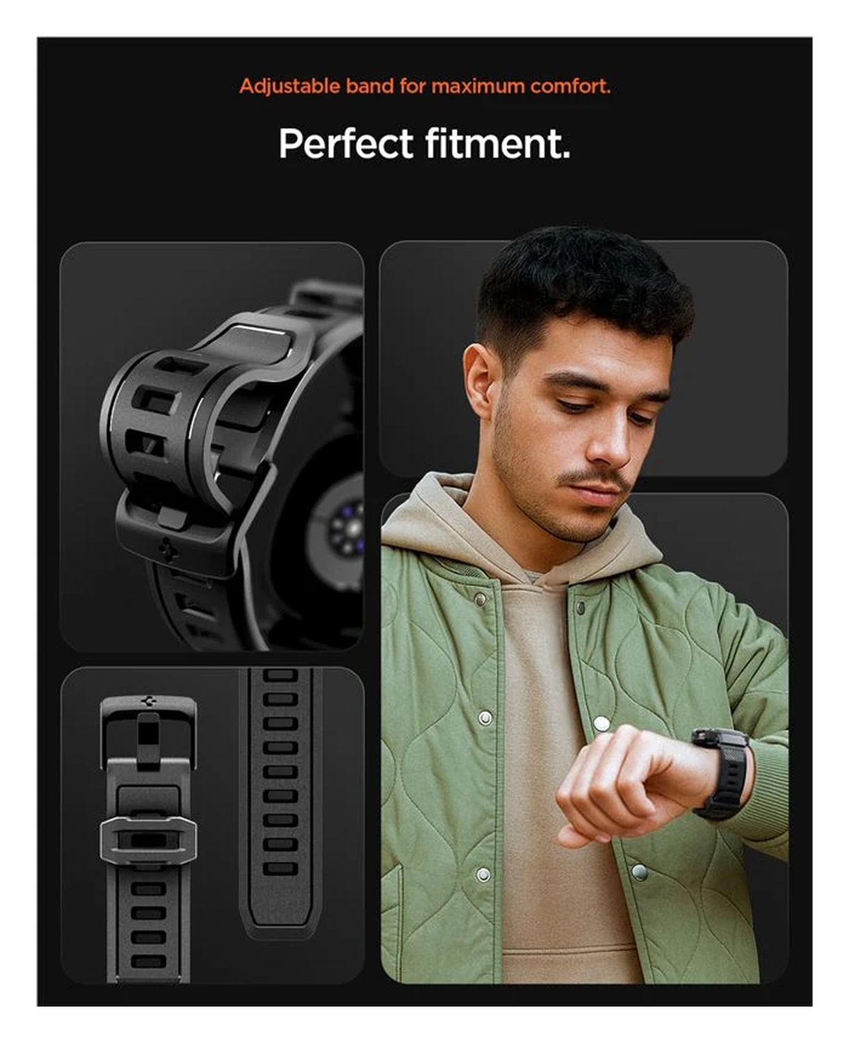 Spigen Rugged Armor Pro - Samsung Galaxy Watch 8 40MM - Hoesje en Bandje - Zwart afbeelding 5