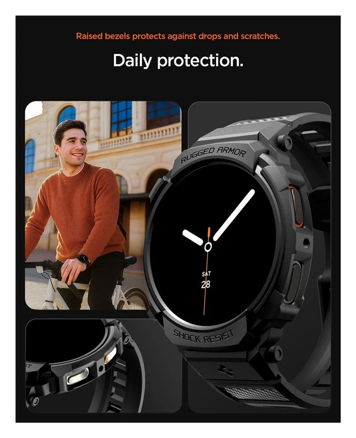 Spigen Rugged Armor Pro - Samsung Galaxy Watch 8 40MM - Hoesje en Bandje - Zwart afbeelding 7