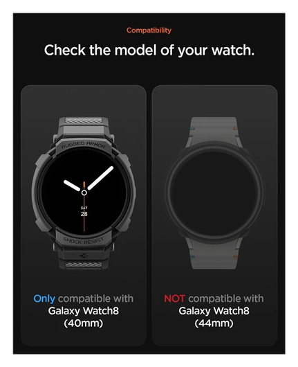 Spigen Rugged Armor Pro - Samsung Galaxy Watch 8 40MM - Hoesje en Bandje - Zwart afbeelding 12