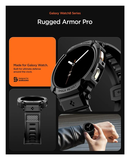 Spigen Rugged Armor Pro - Samsung Galaxy Watch 8 40MM - Hoesje en Bandje - Zwart afbeelding 3