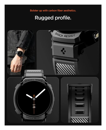 Spigen Rugged Armor Pro - Samsung Galaxy Watch 8 40MM - Hoesje en Bandje - Zwart afbeelding 4