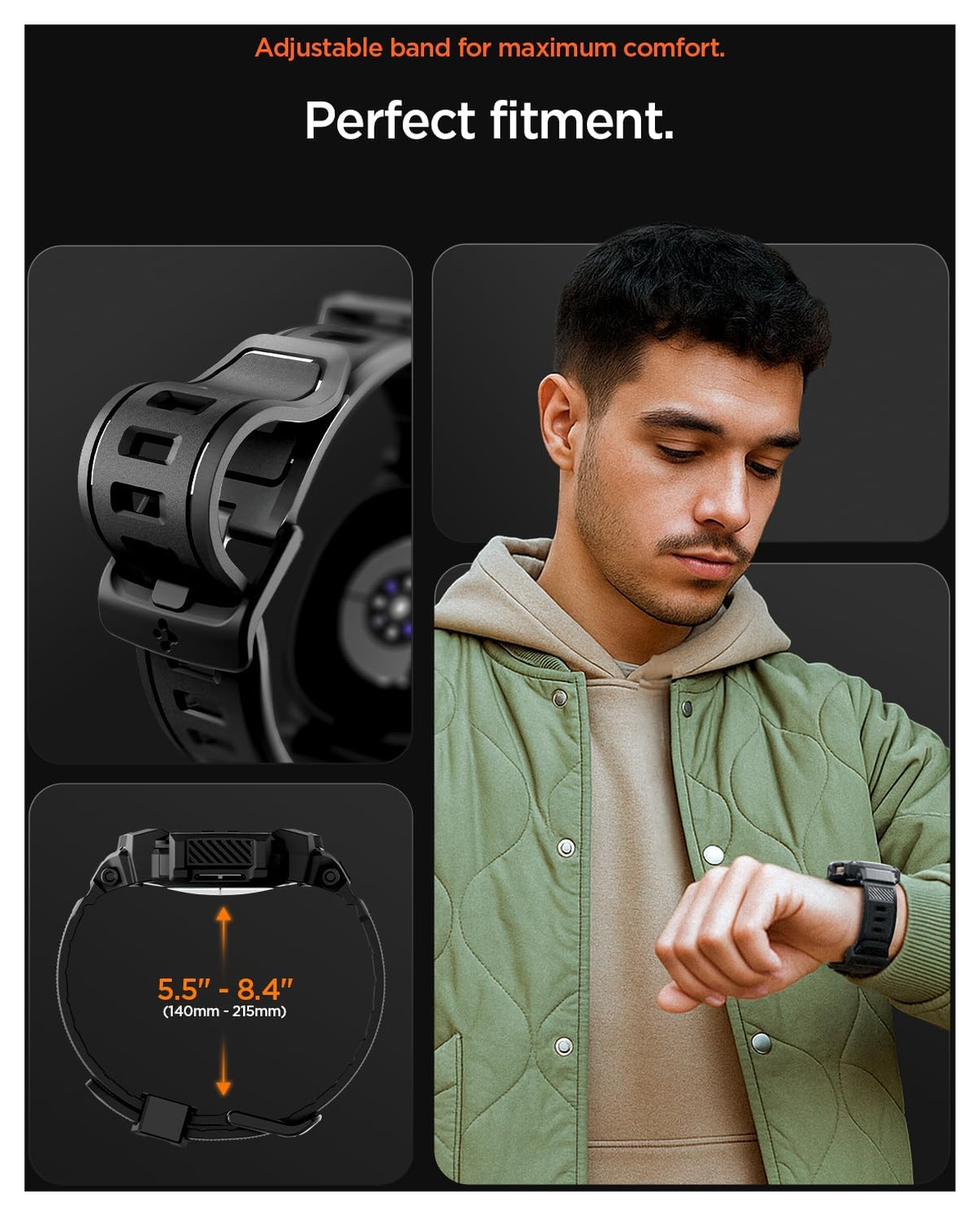 Spigen Rugged Armor Pro - Samsung Galaxy Watch 8 44MM - Hoesje en Bandje - Zwart afbeelding 4