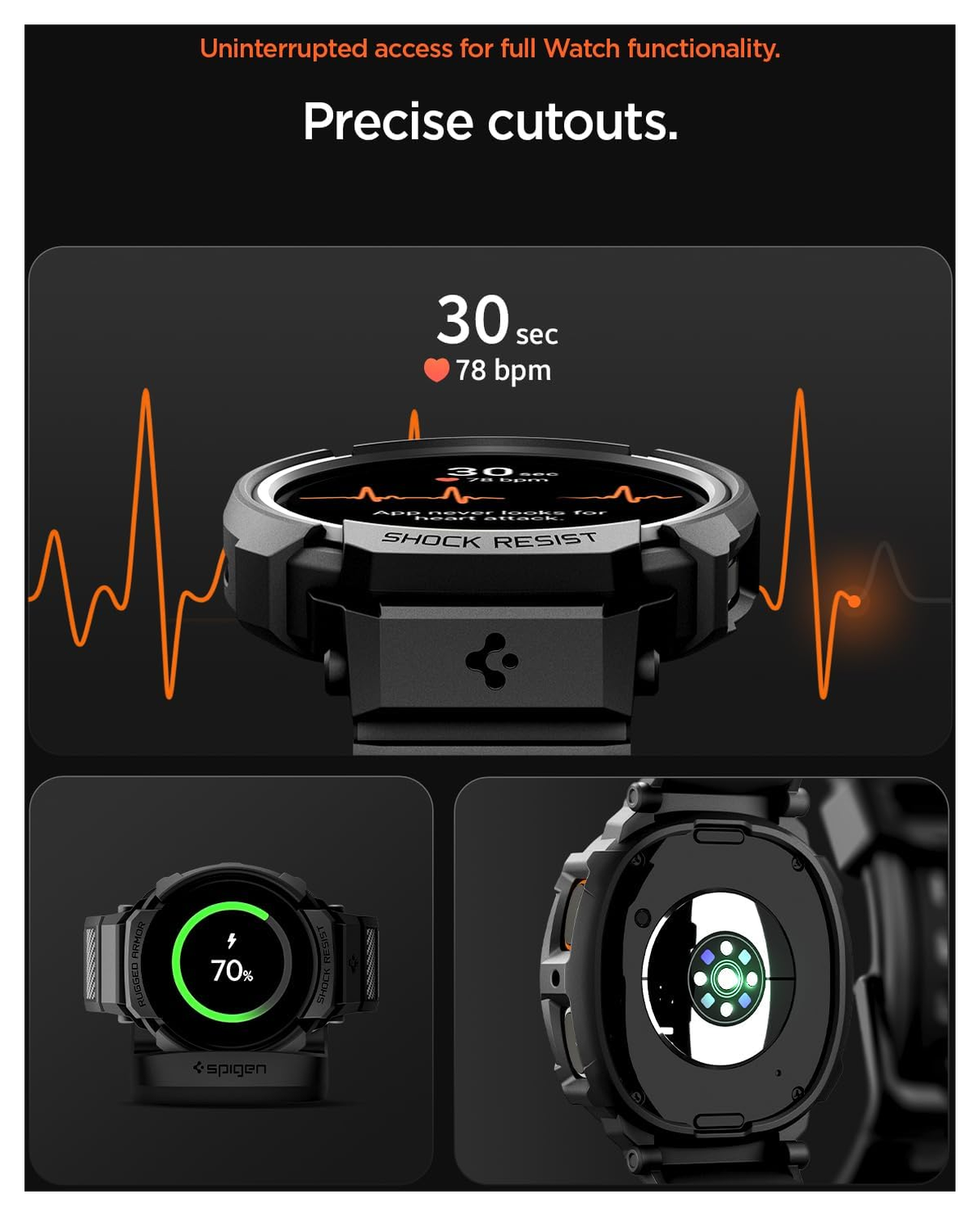 Spigen Rugged Armor Pro - Samsung Galaxy Watch 8 44MM - Hoesje en Bandje - Zwart afbeelding 5