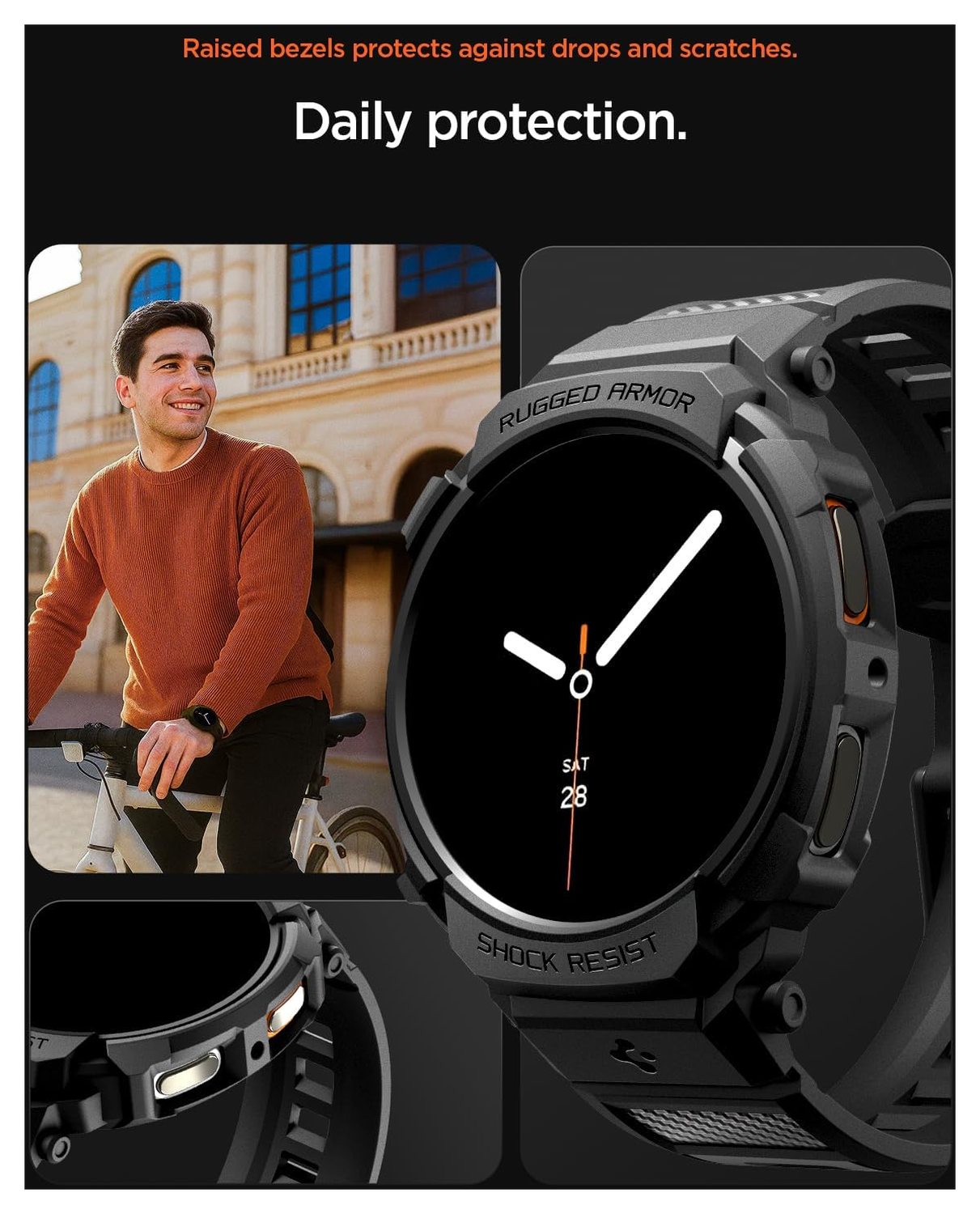 Spigen Rugged Armor Pro - Samsung Galaxy Watch 8 44MM - Hoesje en Bandje - Zwart afbeelding 6