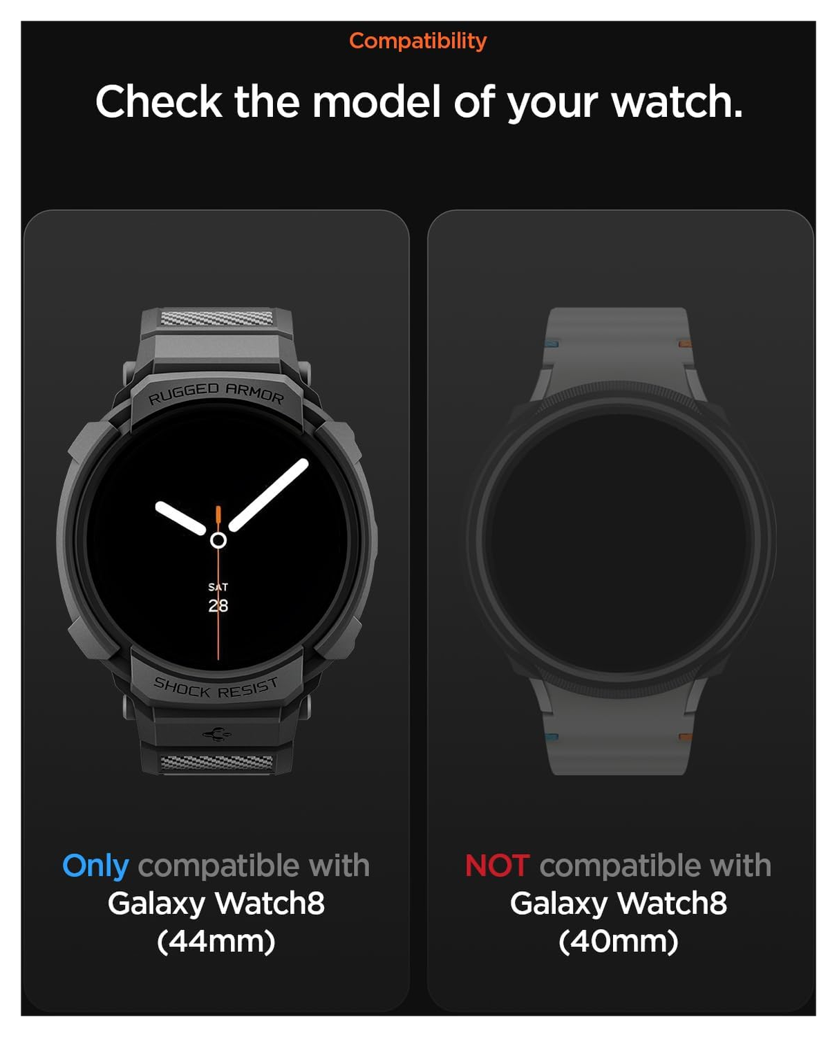Spigen Rugged Armor Pro - Samsung Galaxy Watch 8 44MM - Hoesje en Bandje - Zwart afbeelding 7
