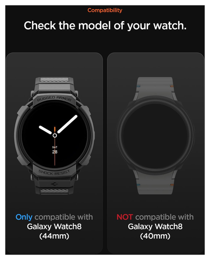 Spigen Rugged Armor Pro - Samsung Galaxy Watch 8 44MM - Hoesje en Bandje - Zwart afbeelding 7