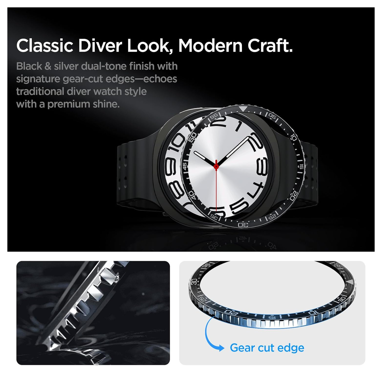 Spigen Samsung Galaxy Watch 8 44MM Bezel Ring Randbeschermer Zwart afbeelding 2