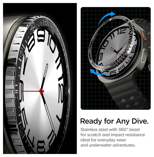 Spigen Samsung Galaxy Watch 8 44MM Bezel Ring Randbeschermer Zwart afbeelding 3