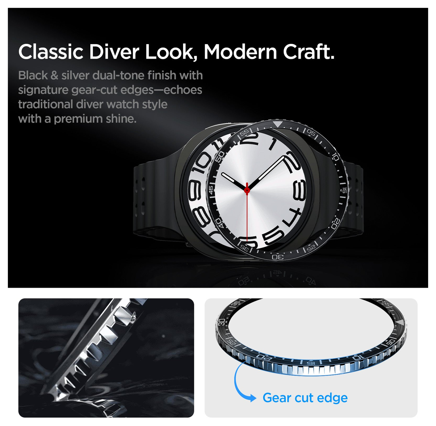 Spigen Samsung Galaxy Watch 8 44MM Bezel Ring Randbeschermer Zilver afbeelding 2
