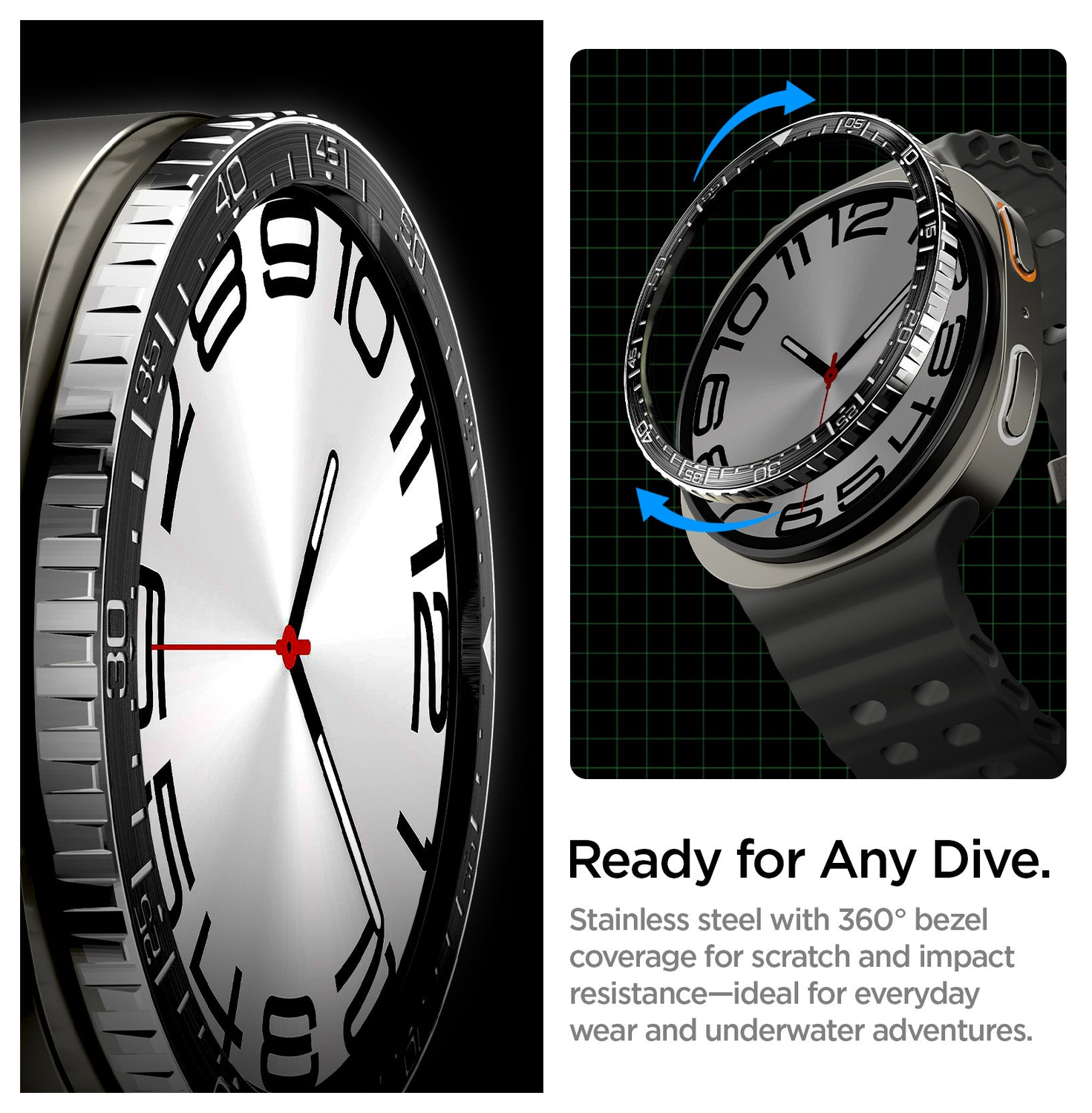 Spigen Samsung Galaxy Watch 8 44MM Bezel Ring Randbeschermer Zilver afbeelding 3